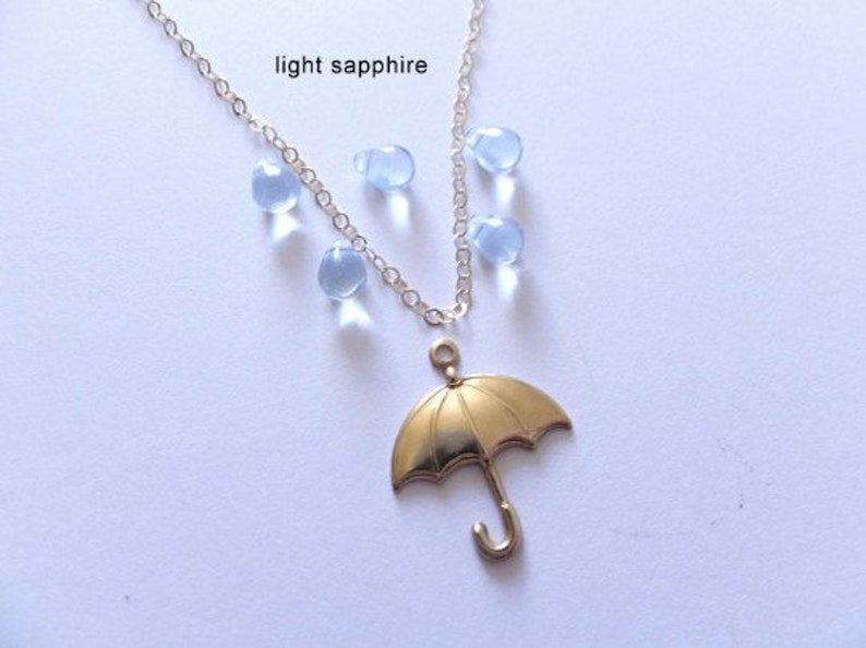 NEW Rainy Day Umbrella Jewelry Necklace 14K Gold Filled Brass Jewelry Droplets Singing in the Rain Meteorologists Gift for Her image 6