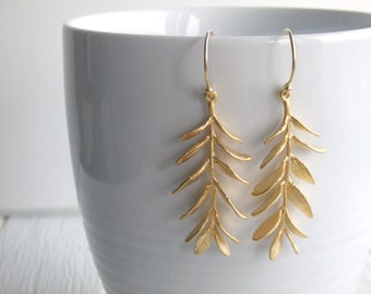 Maile Lei Leaf Earrings - 16K Gold Plated - Authentic Charm - Woodland Jewelry - Gift for Her - Laurel Botanical Earrings