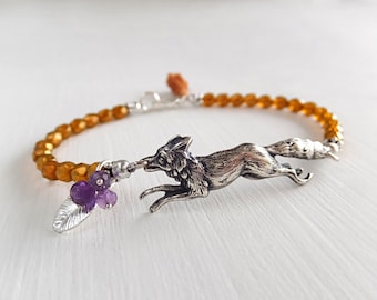 The Fox & the Grapes Bracelet, Autumn Fox Jewelry, Orange Beadings - Woodland Fox - Gift for Her