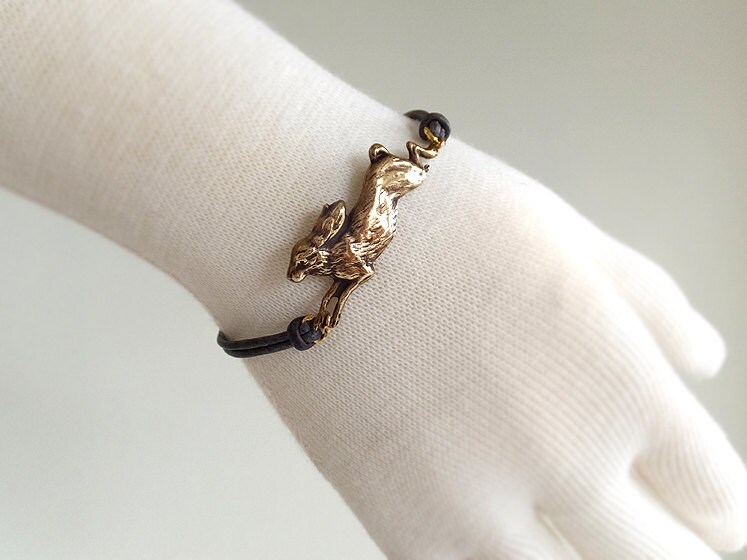 Rabbit Hare Bracelet Gold Brass Bunny Charm Jackrabbit Etsy