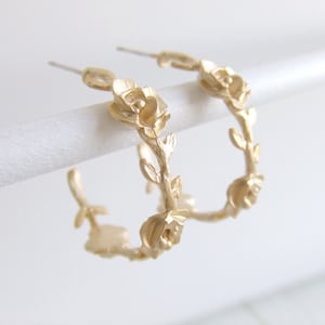 Rose Vine Earrings - 16K Gold Plated - Hoop Earrings - Gift for Her - Beauty and the Beast - Belle - Valentines Day Gift