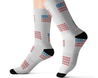 Calcetines de sublimación de bandera patriótica roja, blanca y azul de Pickleball