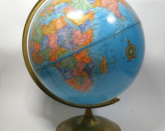 Vintage Cram's Imperial World Globe Made in USA Retro Classroom Metal Base 12"