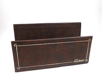 Porte-lettre vintage en cuir marron avec bordure dorée 7"