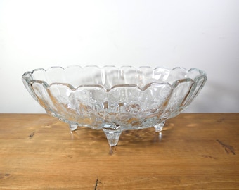 Frutero ovalado grande de cristal con base, transparente, de Indiana Glass, estilo vintage, con diseño de uvas, 12x8.5 pulgadas, estilo retro.
