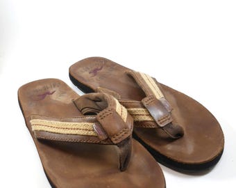 Chanclas Hollister by Abercrombie para hombre, de cuero marrón, talla 11-12, con tira en V, estilo vintage Y2K.