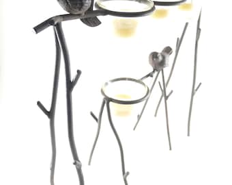 Portavelas de hierro forjado vintage con forma de pájaros, estilo rústico campestre, 2 piezas
