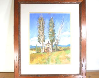 Vintage Tuscany Chapel Art Print Framed & Matted Signed James Harrigan 18"x21" Italy