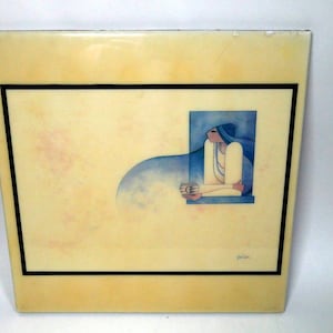 G.E. Mullan Ceramic Tile Wall Art: Indian Woman in Window, Vintage Hanging (11.75" x 11.75")