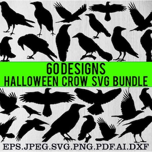 Crow Svg Bundle, Halloween Crow Svg, Crows Silhouette, Crows Clipart, Raven Crow Svg, Crow Bird Svg, Black Crow Svg, Raven Svg, Crow Cricut