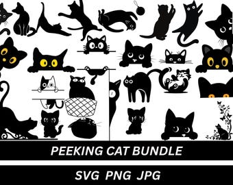 Spähendes Kätzchen Silhouette, spähende Katzen-Vorlage, spähende SVG-Datei, Schnittdatei für Cricut & Silhouette in SVG, Png und JPG