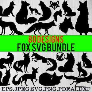 Fox Svg Bundle, Fox Png Bundle, Fox Clipart, Fox Cut Files For Circut, Fox Silhouette, Forest Animals Svg, Woodland Animals Svg, Fox Vectors
