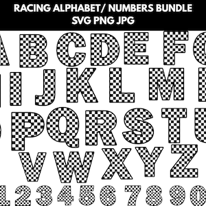 Custom Racing Svg Png, Checkered Alphabet and Numbers Svg Bundle, Checkered Letters,ALPHABET and Numbers Svg,