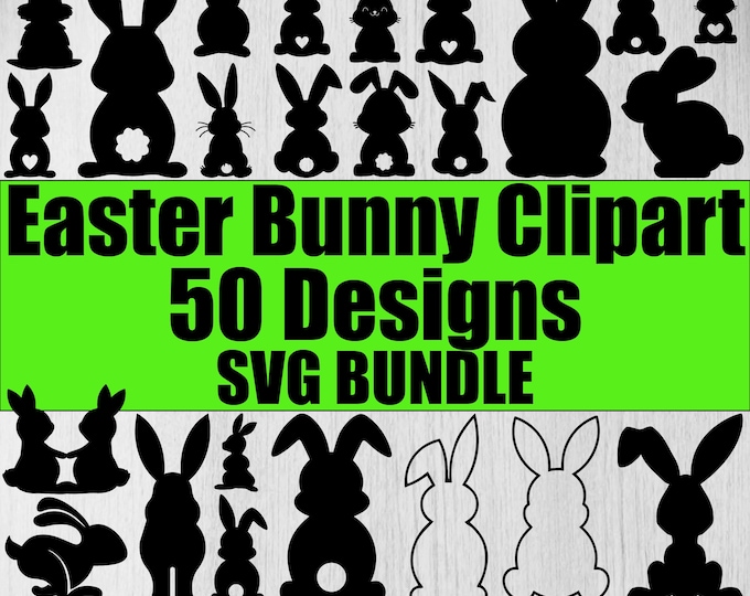 Easter Bunny Outline SVG Bundle, Bunny Silhouette Shape Set, Rabbit ...