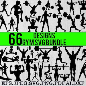 Gym Svg Bundle, Gym Clipart, Gym Silhouette, Gym Cut Files For Circut, Workout Svg Bundle, Gym Svg, Gym Vector. Fitness Svg, Workout Svg, PNG