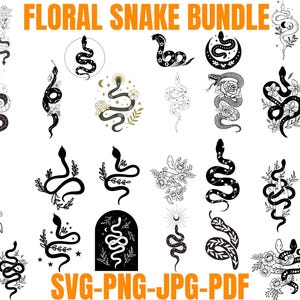 Floral Snake svg Bundle, Celestial snake svg, Snake svg bundle, Snake svg, Snake with flowers svg, Mystical snake svg