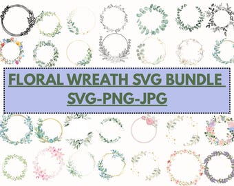 Floral Wreath SVG Bundle, Wedding Wreaths png bundle, Wreath Monogram, Circle Frame, Png bundle