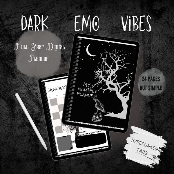 Dark Emo Digital Planner | Emo Digital Planner | Emo Planner | Goth Planner | Punk Planner | Simple digital Planner | Minimalist Planner