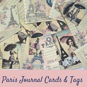 Ensemble de cartes et d'étiquettes de journal inspiré de Paris, 25 cartes et étiquettes imprimables, fournitures pour journal indésirable, tour Eiffel, inspiration voyage à Paris
