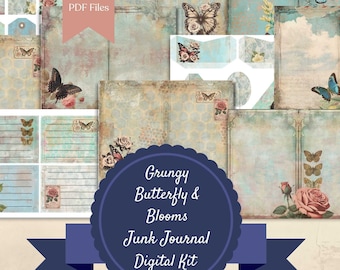 Vintage Rose Butterfly Journal Kit: Grungy Printable Pages (Digital Download)