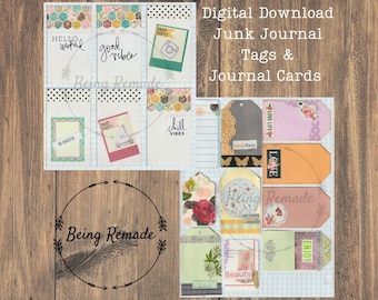 Junk Journal Supplies, Journal Cards & Tags, Ephemera, Digital Download, Planner Tags, Digital, DIY Printable Tags, Spring Colors