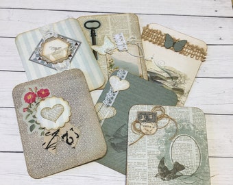 Mini Card Set, Vintage Inspired, Rustic, Embellished, Blank Note Cards, Journal Cards, Stationary, Birds, Hearts, Romantic, Victorian
