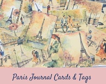 Paris Journal Cards & Tags: Romantic Watercolor Ephemera (Digital Download)
