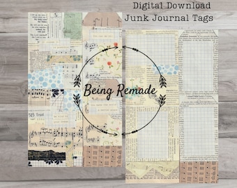 Junk Journal Ephemera, cartes techniques mixtes imprimables, étiquettes (téléchargement numérique)