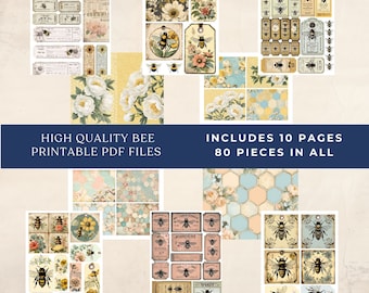 Bee Ephemera Kit: Vintage Style Tags & Journal Cards (Printable PDF)