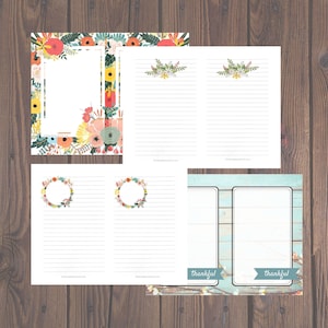 Flowery Printable Journal Paper, Printable Journal Page Set, Lined and Bordered Journal Pages, DIY Journal Page Kit, Gratitude Journal Pages