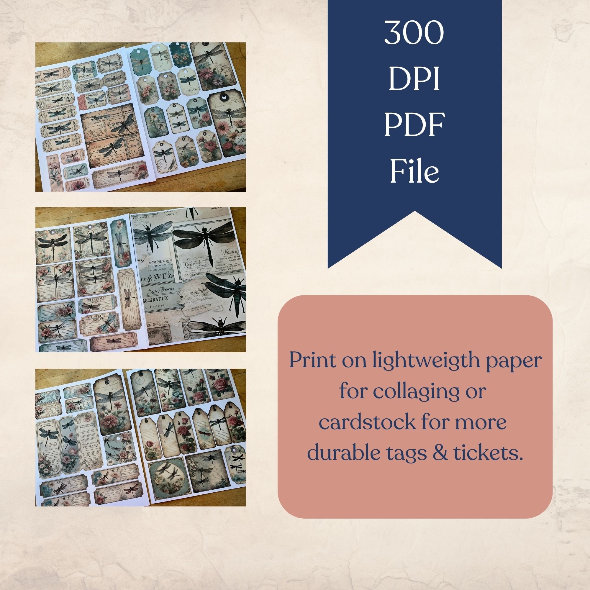 Dragonfly Ephemera Set: Vintage Style Tags & Tickets (printable) - Etsy