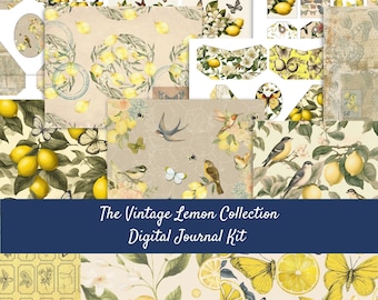 Vintage Lemon Journal Kit: Shabby Chic Ephemera (Digital Download)