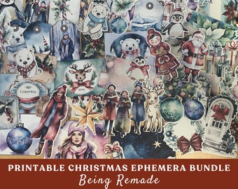 Watercolor Christmas Ephemera, Printable Fussy Cuts (PDF)