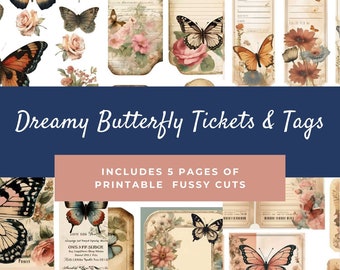 Butterfly Ephemera: Printable Junk Journal Tickets & Tags (PDF Download)