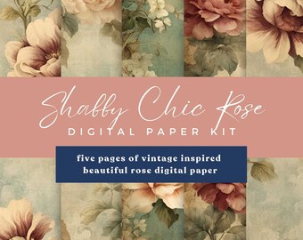 Shabby Chic Rose Digital Paper: Vintage Journal Pages (Digital Download)