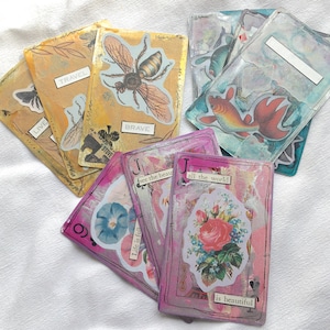 Artiestenruilkaartensets, natuur ACEO's, mini mixed mediakunst, keuze uit bijen, vissen, bloemen, inspirerende citaten, veranderde speelkaarten