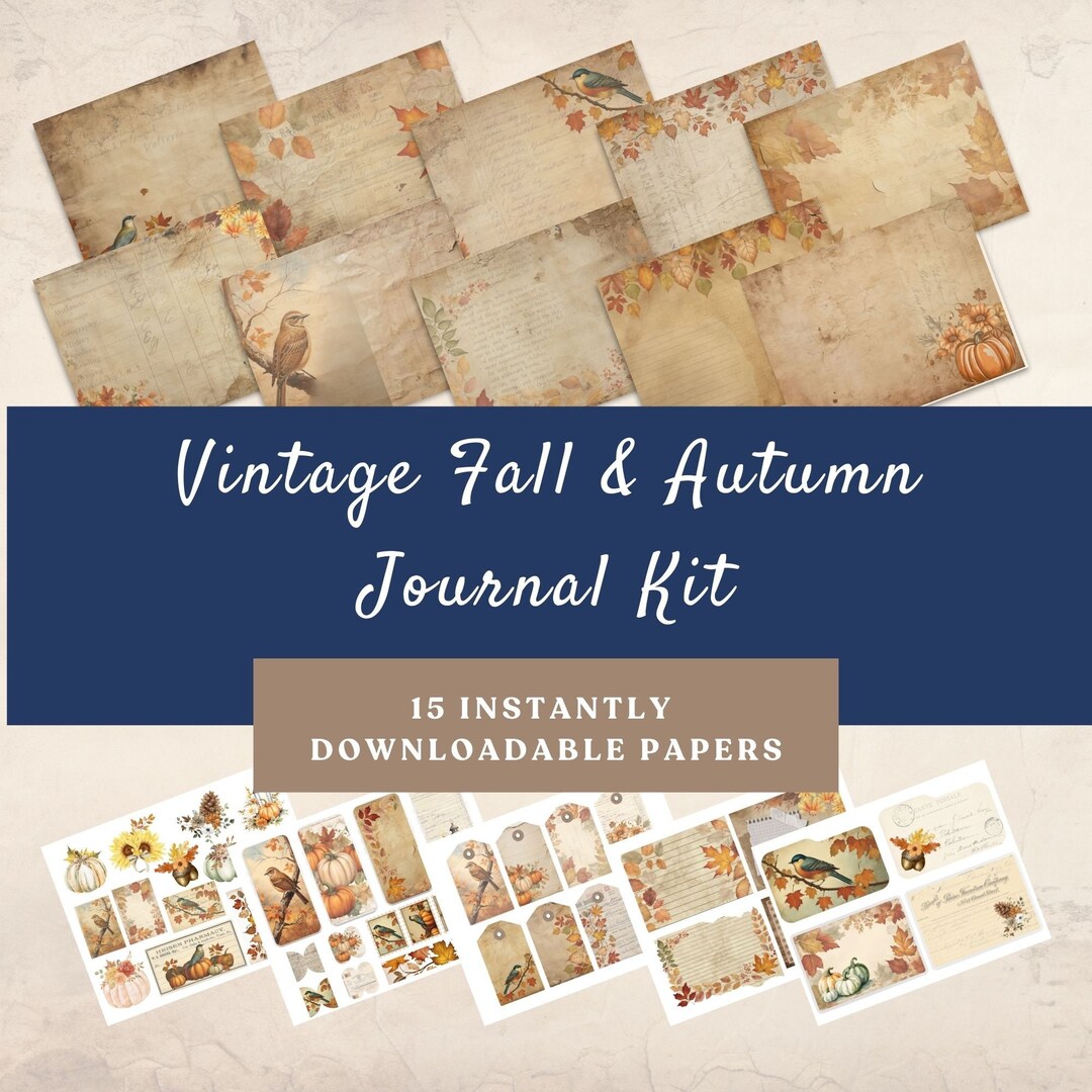Vintage Fall Junk Journal Kit: Printable Autumn Paper, Birds & Pumpkins ...