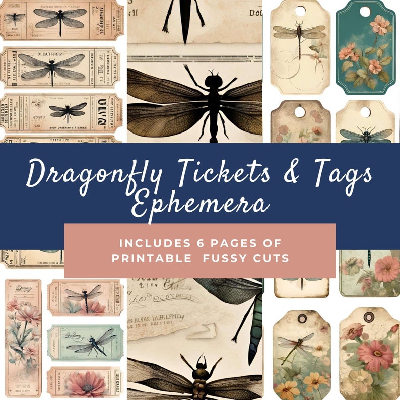 Dragonfly Ephemera Set: Vintage Style Tags & Tickets (printable) - Etsy
