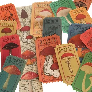 Pilz Ephemera Tickets, druckbare fussy geschnittene Pilze, Cottage, digitaler Download, Vintage inspirierte Natur Ephemera, veränderte Tickets