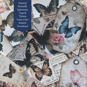 Vintage Butterfly Ephemera: Printable Junk Journal Tags (PDF Download)