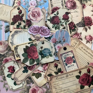 Vintage Rose Ephemera Kit: Victorian Journal Tags & Tickets (Digital Download)