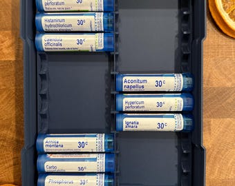 Dark Blue Homeopathic Remedy Organizer: Stackable Tray, Holds 20 Tubes
