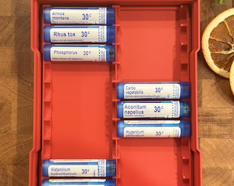 Red Homeopathic Remedy Organizer: Stackable Apothecary Tray