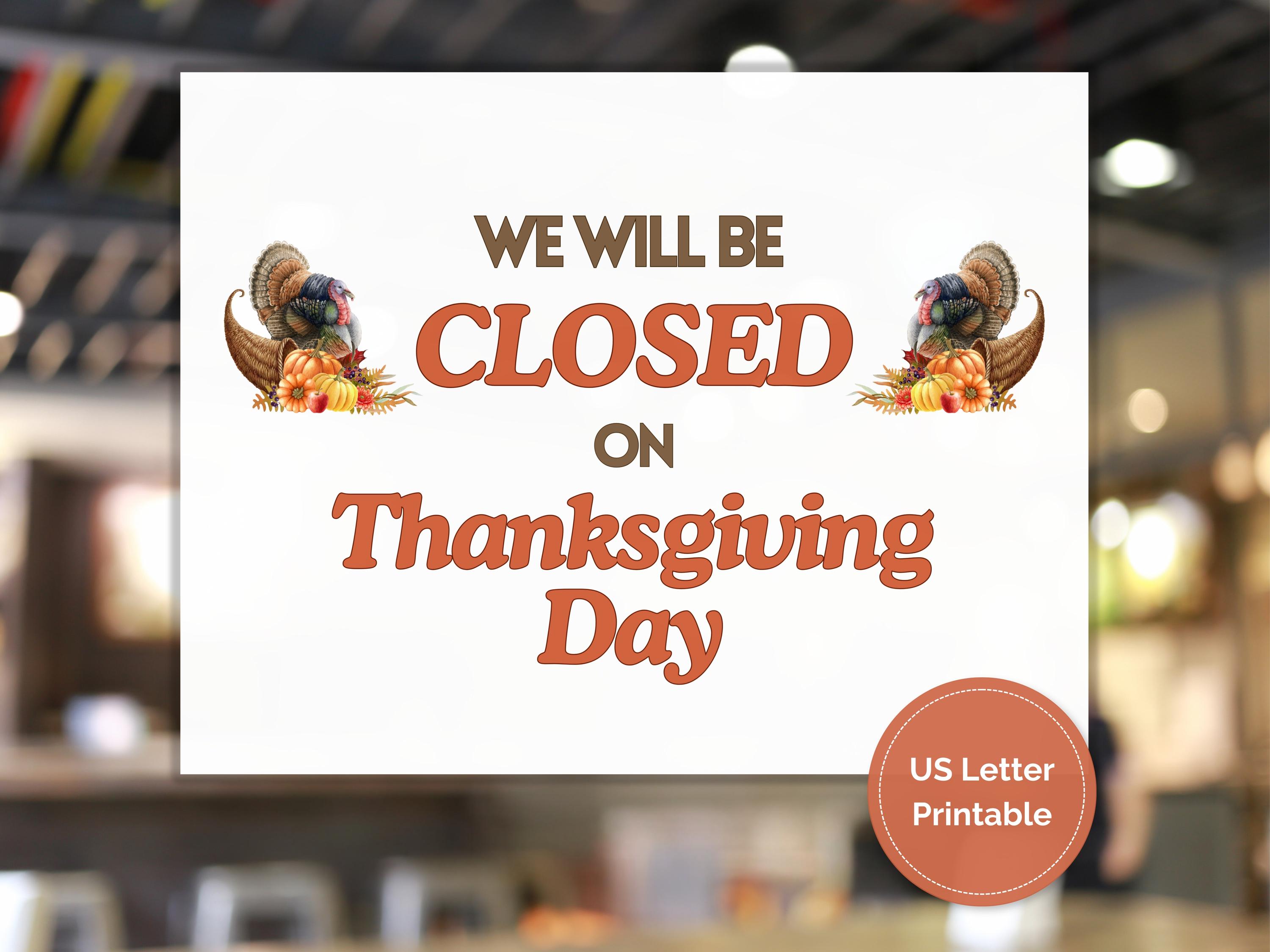 closed for thanksgiving day printable sign, closed thanksgiving