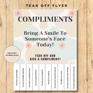Complimenten afdrukbaar, willekeurige daden van vriendelijkheid Tear Off Flyer, Bulletin Board Decor, vriendelijkheid afdrukbaar