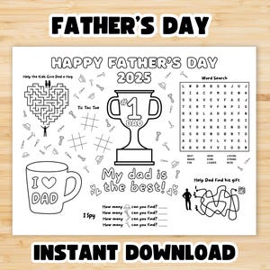 Father's Day 2025 Printable Coloring Page & Activity Sheet, Father's Day Printable, Father's Day Craft, Kids Coloring Page