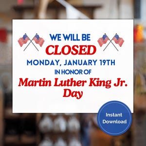 2026 Closed MLK Day Sign, Closed for Martin Luther King Jr Day ...