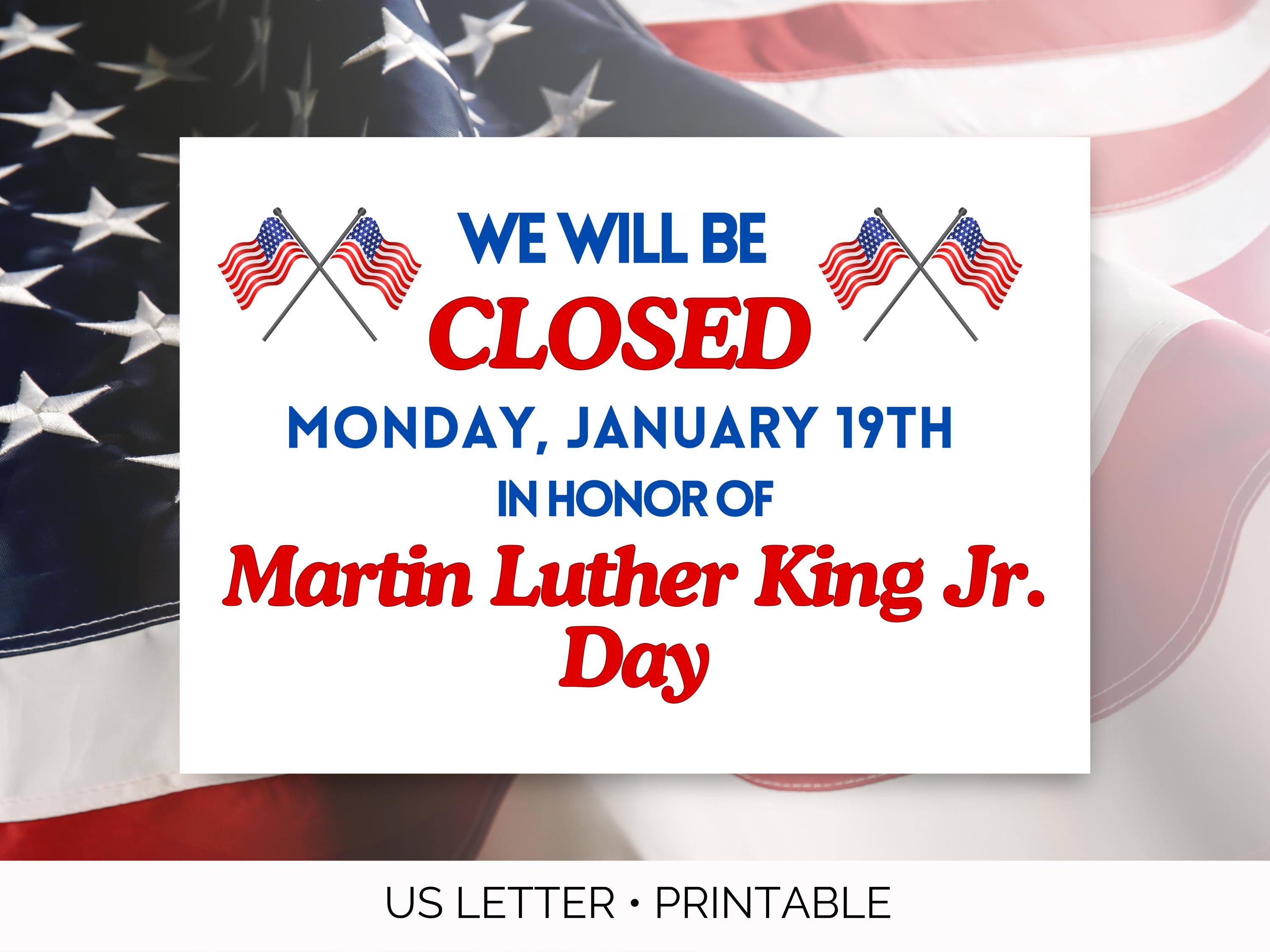 2026 Closed MLK Day Sign, Closed for Martin Luther King Jr Day ...
