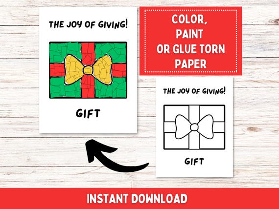 Holiday Preschool Worksheets, Christmas Torn Paper Craft For Kids, Daycare, Activity for Toddlers, Cut and Paste Craft, Dementia Activity
