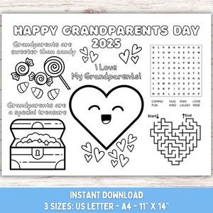 Página para colorear y hoja de actividades para imprimir del Día de los Abuelos 2025, Hoja para colorear para niños, Manualidades para el Día de los Abuelos, Página para colorear para niños
